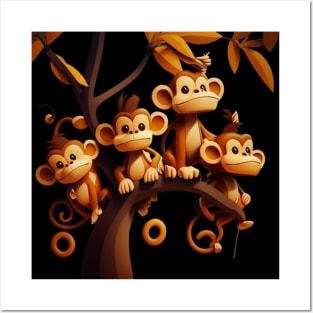 FOUR LITTLE MONKEYS IN A TREE Posters and Art